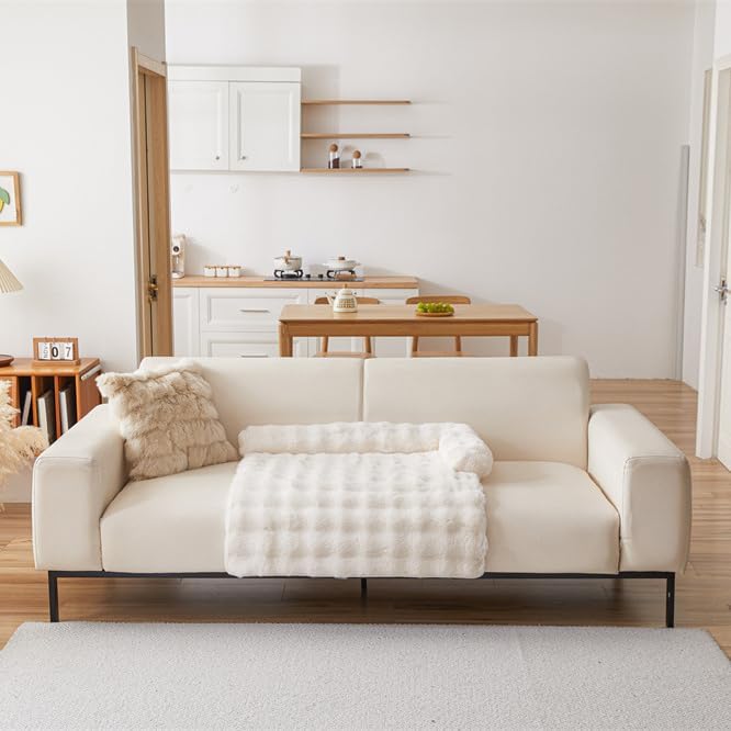Calming Dog Bed Mat, Fluffy Fuzzy Couch Cover for Sofa, Winter Thickened Pet Mat with Anti-Slip Bottom Warm Soft Cushion Washable Pet Bed for Small Dogs and Cats (White, 75x75cm/29.5x29.5in)