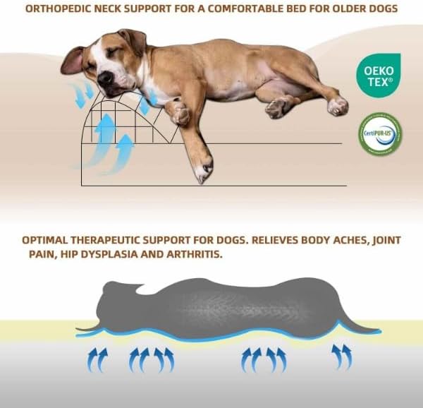 Gray Corduroy Orthopedic Dog Bed with Bolster – Memory Foam, Washable Removable Cover, Non-Slip Bottom (Medium)