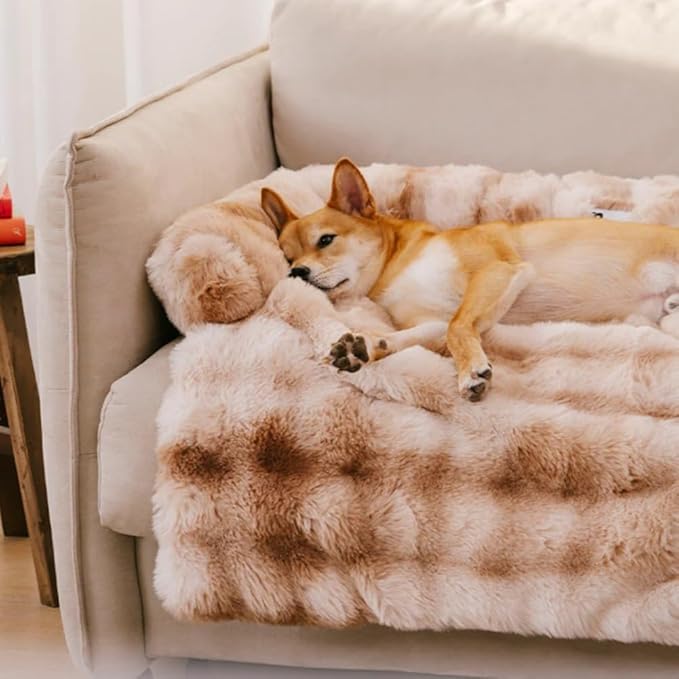 Dream Cloud Pet Sofa Bed for Dogs Cats, 2026 Washable Removable Calming Fluffy Plush Mat for Furniture Protector, Long Fur Non-Slip, for Small/Medium/Large Home Pets (Grey, S:27.6 * 24in)
