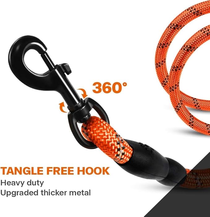 Taglory Rope Dog Leash 5 FT with Comfortable Padded Handle, Highly Reflective Threads Leash and Anti-Tangle Clip for Walking Small Dogs, 3/8 inch, Orange