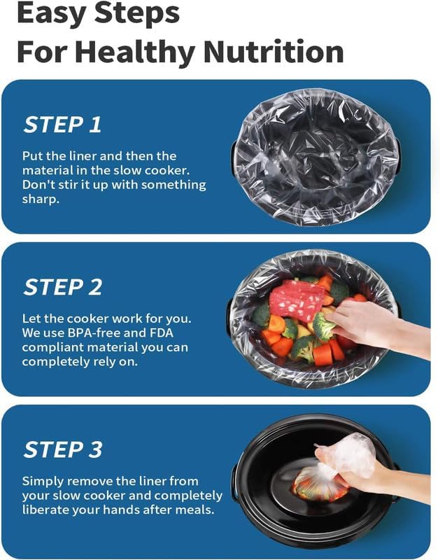KOOC Slow Cooker Liners 14"x22" 30 Count Extra Large Size Disposable Pot Liners Cooking Bags Fit 6 qt to 10 qt Pot BPA Free Fresh Locking Seal Design
