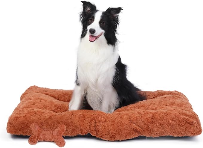 Washable Dog Bed for Small to Large Dogs, Calming Anti Anxiety Medium Dog Bed, Deluxe Plush Faux Fur Crate Beds, Comfy Fluffy Kennel Pad Pet Sleeping Mat with Non-Slip Bottom, 30"x20", Brown