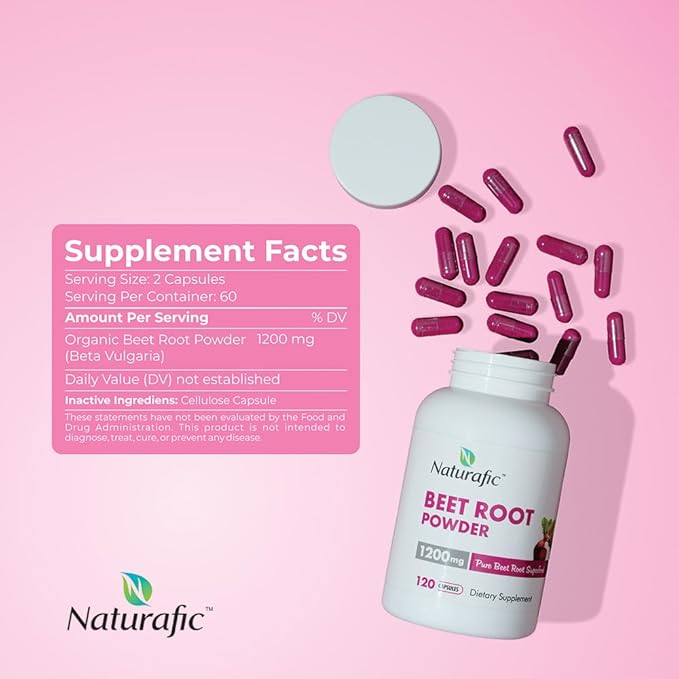 Beetroot Capsules β Nitric Oxide Booster | 1200mg High Nitrate Superfood | Pure Beet Root Powder | Non-GMO, Vegan, Gluten-Free | 120 Capsules | Natural Plant-Based Daily Supplement