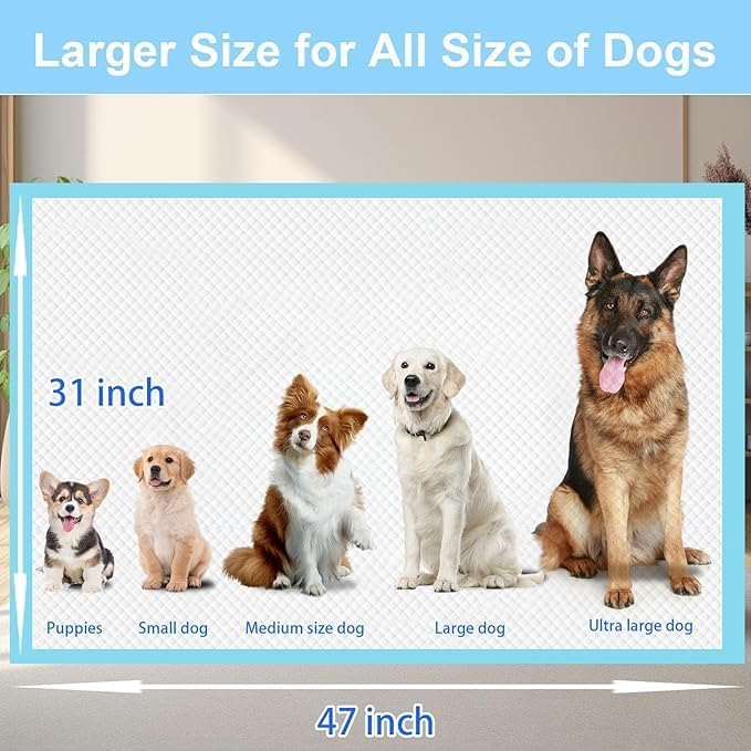 XXXXL Puppy Pee Pads for Dogs 31"x47" 40 Count, Extra Large Dog Pee Pads, Leak-Proof & Super Absorbent Dog Pee Pads, Thicken Disposable Potty Pads Puppy Training Pads for Cats Rabbits