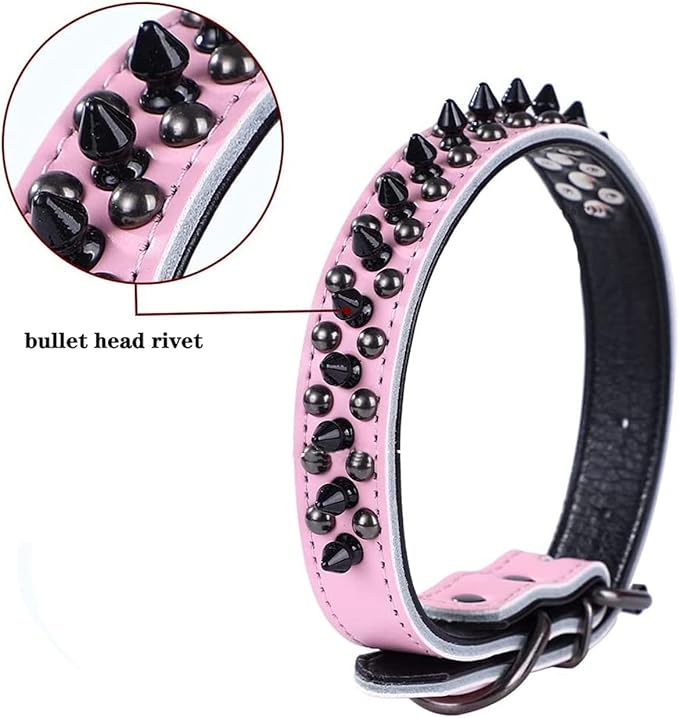 Spiked Studded Dog Collar, Genuine Leather Dog Collar, Adjustable Pet Collars for Medium Large Bulldog Pitbull Mastiff Poodle Boxer (M:29-38cm, Brown-1)