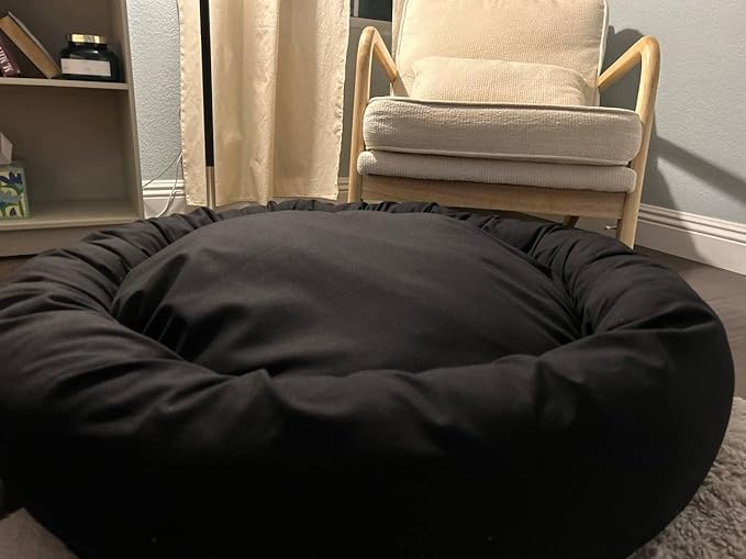 Organic Cotton Canvas Dog Bed: Removable Cover, Natural Fill - Made in USA (Black, Medium 28" x 8" inches)