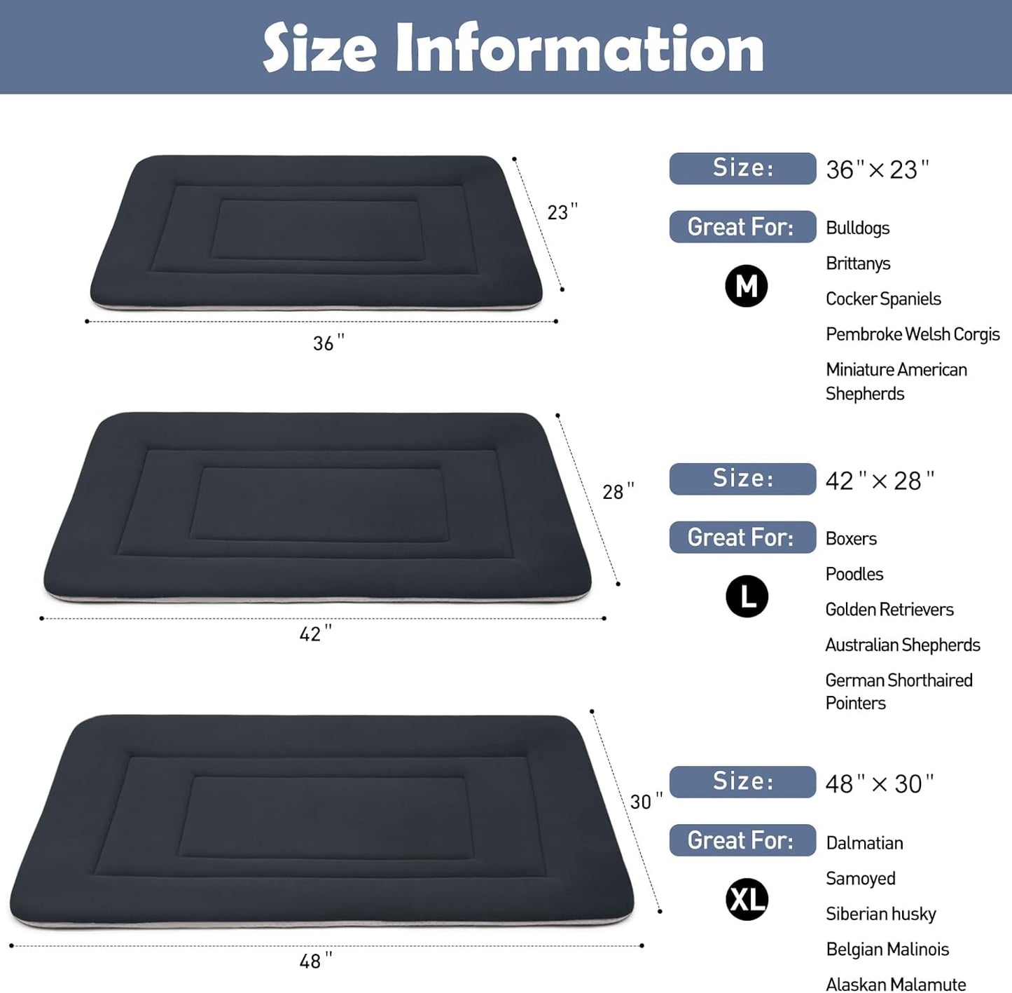 JoicyCo Soft Dog Crate Bed Pad Mat, 42 in Non-Slip Bottom Washable for Large Dogs, Pet Mattress Kennel Pad, Dark Gray