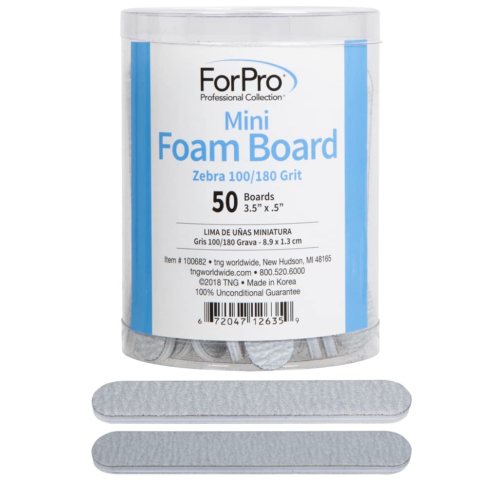 Forpro Mini Foam Board, Zebra, 100/180 Grit, Double-Sided Manicure Nail File, 3.5 L X .5 W, 50-Count