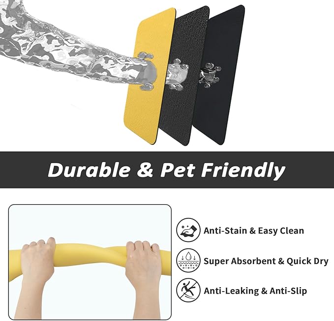 Dog Food Mat - Absorbent Cat Mat for Food and Water, No Stains Pet Feeding Bowl Mat, Easy to Clean Pet Placemats, Quick Dry Dog Water Dispenser Mat for Messy Drinkers | Yellow 12"x 19"