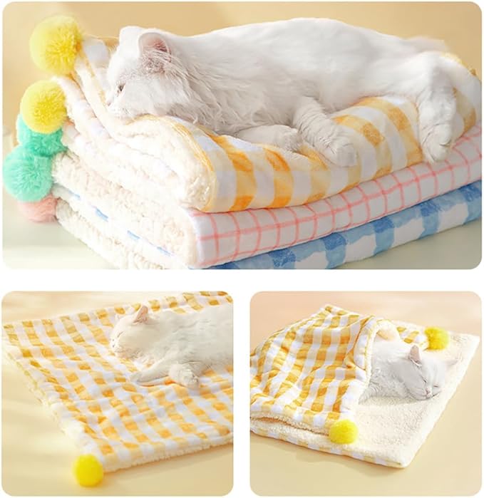 3Pcs Blankets Soft Fluffy Sherpa Fleece Pet Blanket Plaid Blanket for Dog Puppy Cat (Plaid-3pcs, Small)