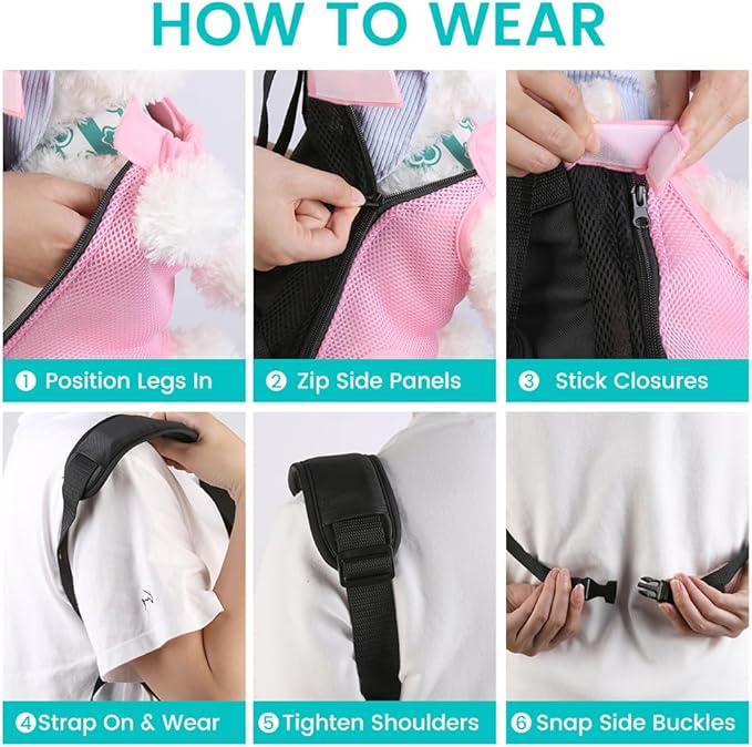 Mosago Dog Backpack Carrier, Pet Sling Front Backpack for Small Medium Dogs 10-16 Lbs, Legs Out, Adjustable Wearable Puppy Chest Travel Bag, Thick Straps & Cushion, Easy-Fit for Hiking/Walking/Camping