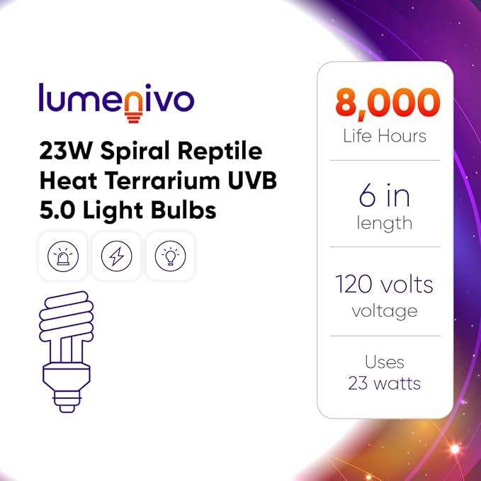 lumenivo 23 Watt UVB Reptile Light 5.0 23W Spiral Reptile Heat Terrarium Light Bulbs for Turtles, Gecko, Tortoise, Snake, Lizard, Chameleons, and Insects - 120V - 5 Pack