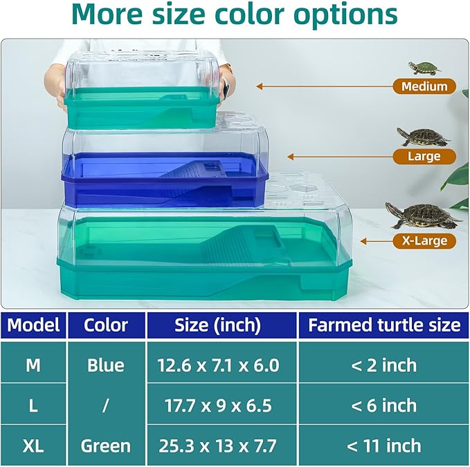 Turtle cage Tortoise Terrarium with Pump&Filter with Shower Function Easy to Change Water and Clean Water for Turtle Horned Frog Hermit Crab (Blue, Medium)