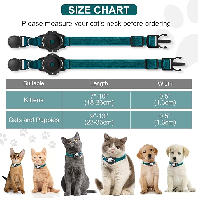 Luminous AirTag Cat Collar Breakaway, OUCWLTAG GPS Cat Collar with Apple Air Tag Holder, Cat Tracker Collars with Safety Elastic Band for Girl Boy Cats, Kittens and Puppies (Blue, 7-10 Inch)