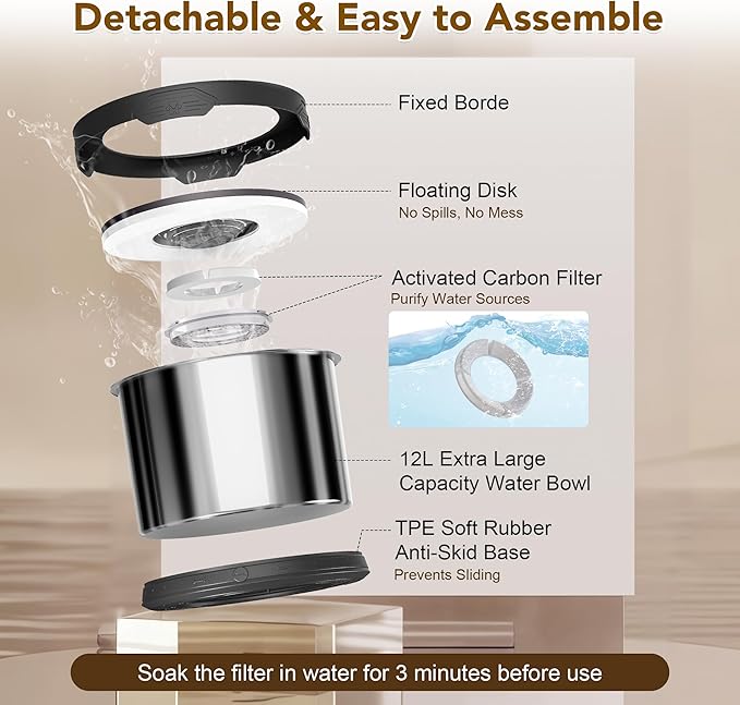 UPSKY Dog Water Bowl No Spill 12L Stainless Steel, 3.17 Gallon Large Capacity Spill-Proof Dog Bowls, Non-Slip Slow Drinking Anti-Splash Bowl for Large Messy Drinkers, No Mess Indoor/Outdoor Use, Black