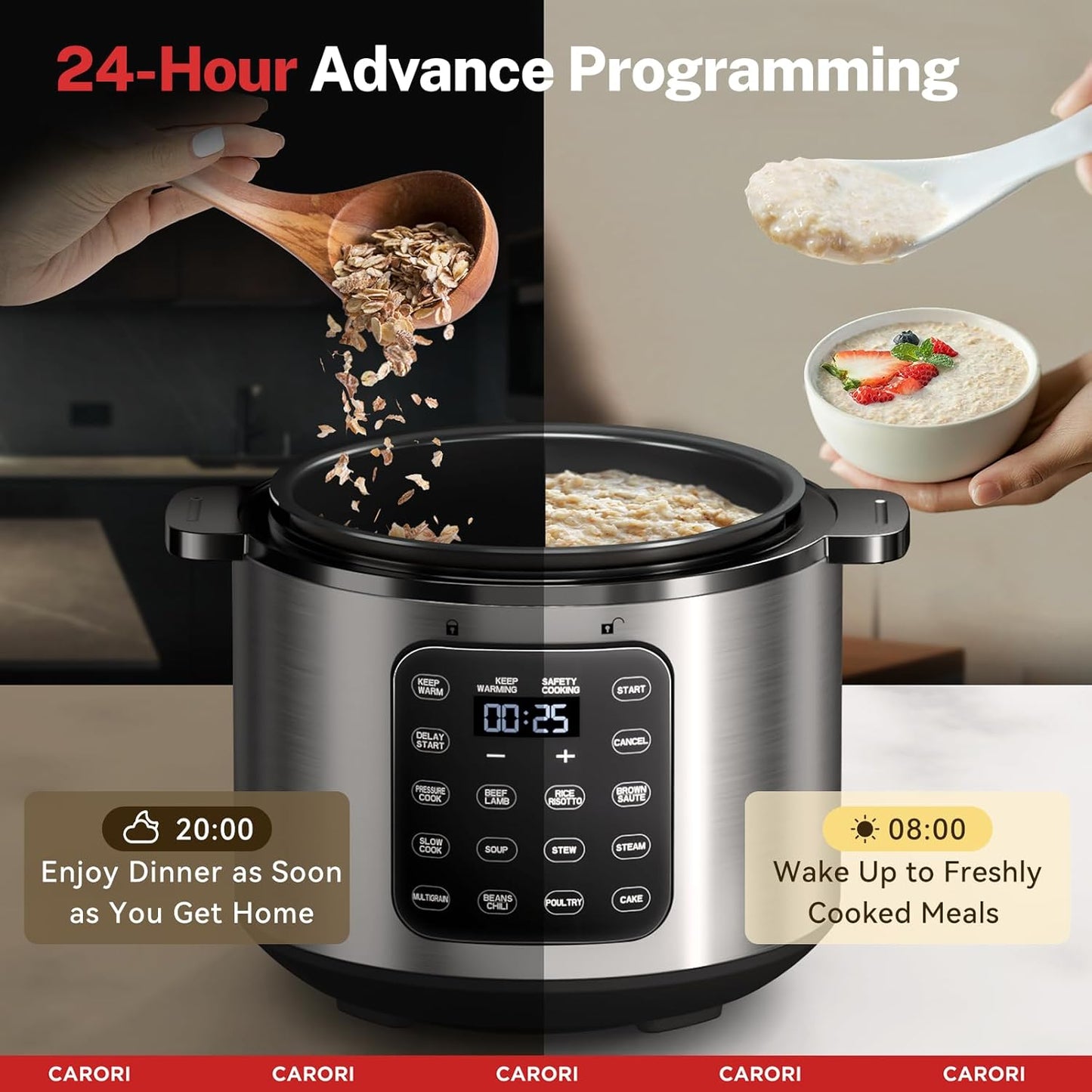 9-in-1 Electric Pressure Cooker 6 Qt, Programmable Multi-Function with Safer Vent, Olla de Presion, Rice Cooker, Slow Cooker, Steamer, Sauté, Warmer & Sterilizer, 1000W, Stainless Steel