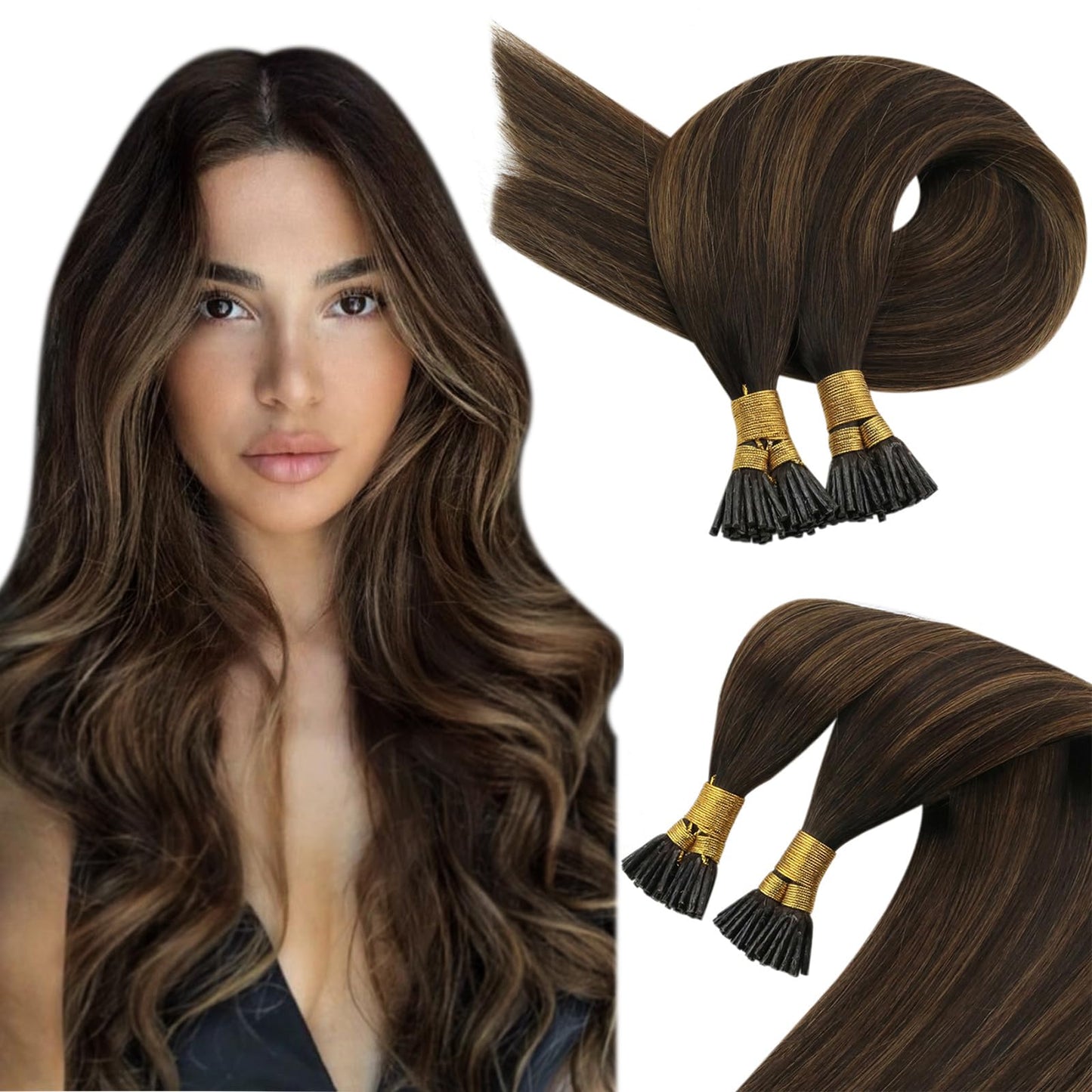 Sunny Hair I Tip Hair Extensions Human Hair Brown 20In Itip Hair Extension Real Human Hair Color#2/2/6 Dark Brown To Medium Brow