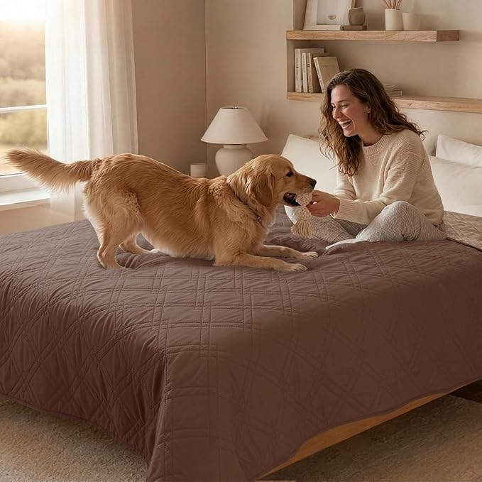 100% Waterproof Dog Couch Protector, Triple-Layer Waterproof Dog Bed Cover Pet Blanket Reversible 2-Tone Sofa Shield, Non-Slip Furniture Guard for Pets(30×71 Inch, Brown+Taupe)