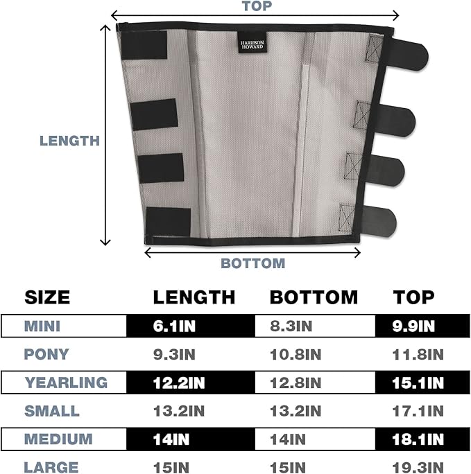 Harrison Howard Loose Fitting Fly Boots UV-Protective Extra Tough Mesh Ventilated Four Fasteners Stay-on Design Protect Horse Legs & Stomp-Reducing Set of 4 Original Grey Mini