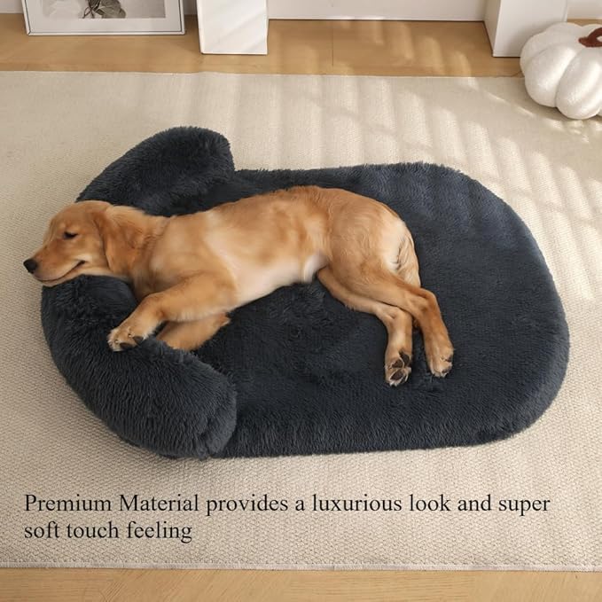 Calming Dog Bed - Fluffy Plush Mat with Removable Washable Cover | Furniture Protector for Large Dogs & Cats(Pink,21.65X15.75X4.33in)