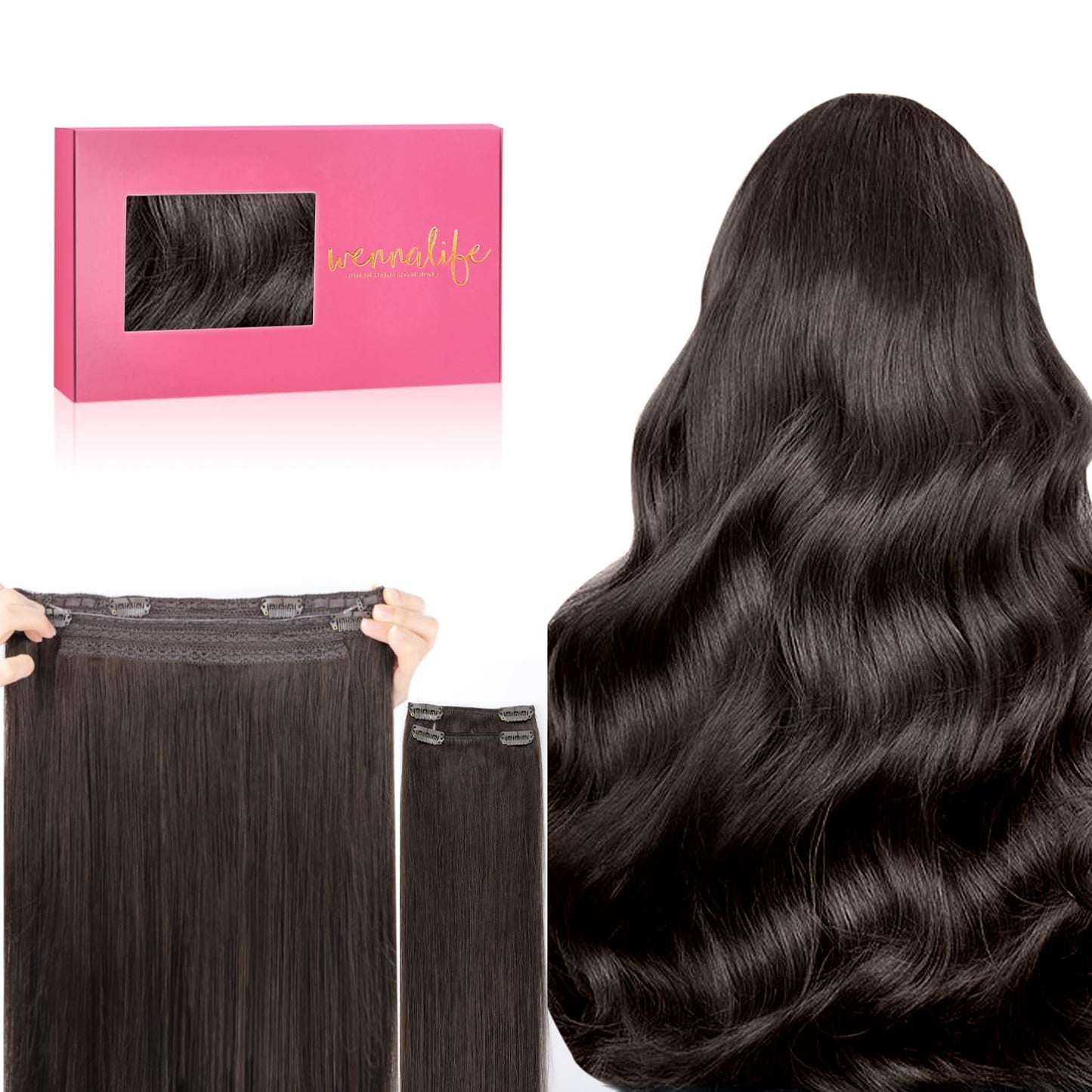 Wennalife Wire Hair Extensions (Increase 50% Lifespan) Real Human Hair 20 Inch 140G Light Dark Brown Remy Hair Invisible Transpa