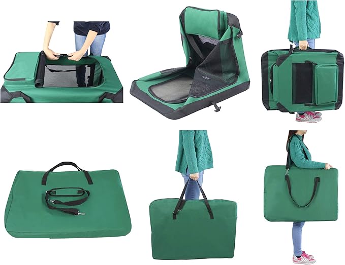 EliteField 3-Door Folding Soft Dog Crate with Carrying Bag and Fleece Bed (2 Year Warranty), Indoor & Outdoor Pet Home (36" L x 24" W x 28" H, Green)