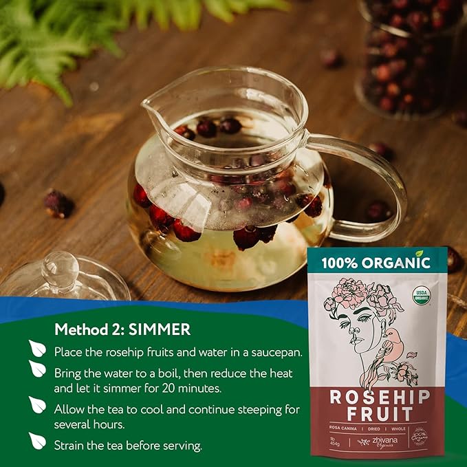 Organic Rosehip Tea Loose (PACK of 2) - Rose Hip Berries Dried - Rose Canina - Immune Support, Antioxidant Tea