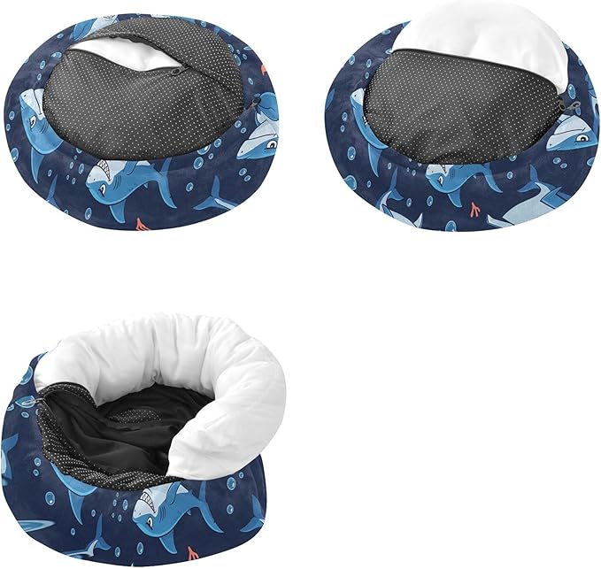 Burbuja Sharks Donut Pet Bed, Calming Soft Dog Bed with Anti-Slip Bottom, Round Cuddler Support for Dogs & Cats, Washable 20 in