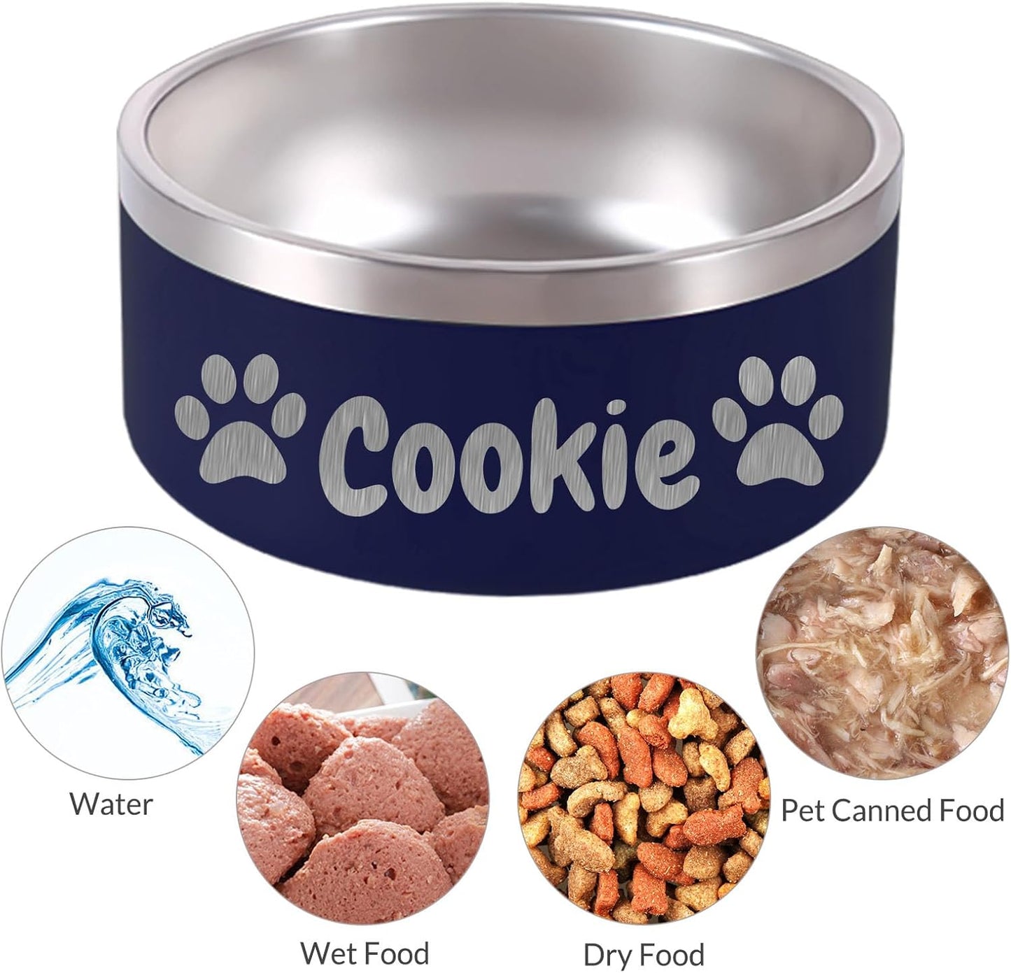 18OZ Personalized Dog Bowl Laser Engraved Custom Pet Name 18/32/42/64 oz No Slip Stainless Steel Insulated Bite-Resistant Food Water Dishes-Black