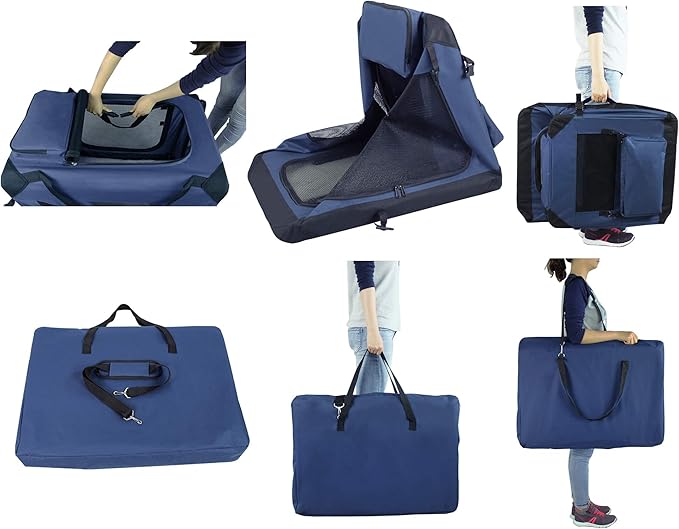 EliteField 3-Door Folding Soft Dog Crate with Carrying Bag and Fleece Bed (2 Year Warranty), Indoor & Outdoor Pet Home (24" L x 18" W x 21" H, Navy Blue)
