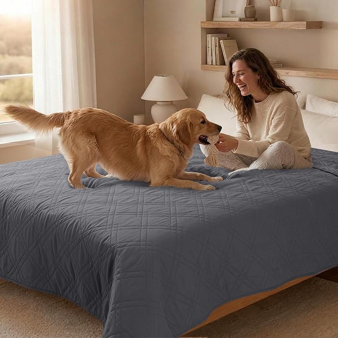 100% Waterproof Dog Couch Protector, Triple-Layer Waterproof Dog Bed Cover Pet Blanket Reversible 2-Tone Sofa Shield, Non-Slip Furniture Guard for Pets(30×30 Inch, Gray+Gray)