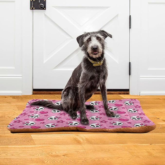 Pink Skull Pet Bed Cute Dog Bed Mat Absorbing Non Slip Pad Pet Sleeping Mat for Small, Medium, and Large Dogs Puppy Cat 24 in x 18 in