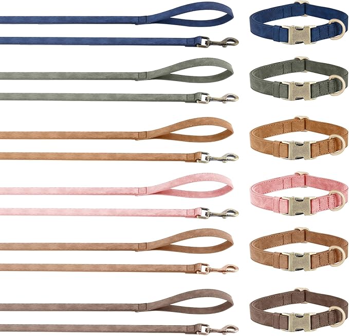 Genuine Leather Dog Collar - Adjustable Pet Collar with Quick Release Metal Buckle, Soft Skin Friendly Real Leather Collar for Small, Medium, Large Dogs (Brown Collar + Rope, L:Fit 15-23" Neck)