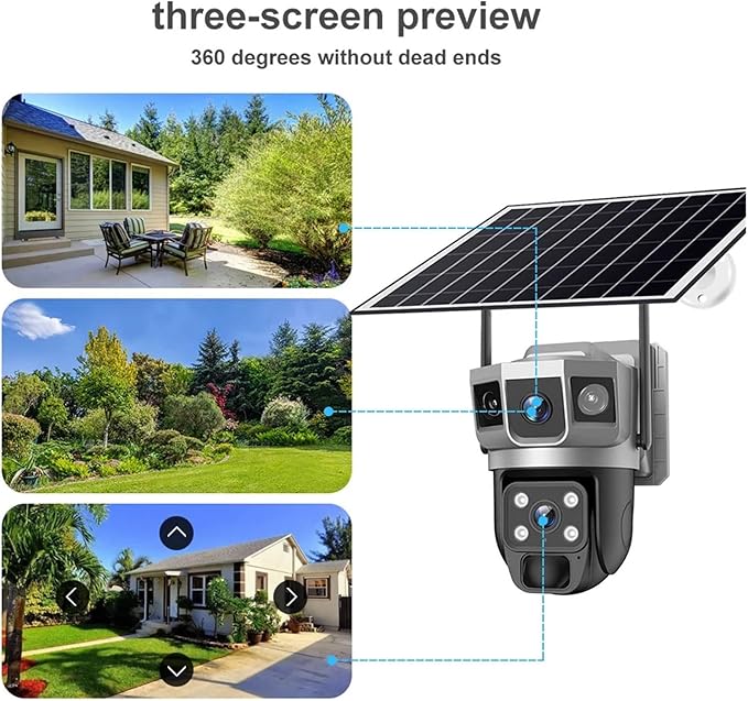 for Outdoor Camera Battery CCTV Monitor 4G SIM Card Network IP Security Pet Camera Motion Detection 3 Screen PTZ Camera(4G CCTV No Card)