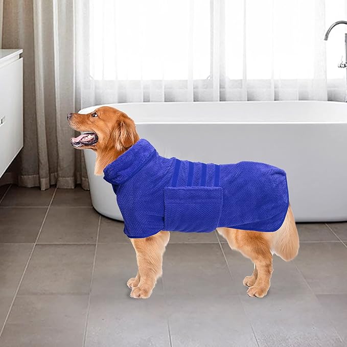 Geyecete Pineapple Grid Fast Drying Super Absorbent Dog Cat Bath Robe Towel - Blue - 3XL