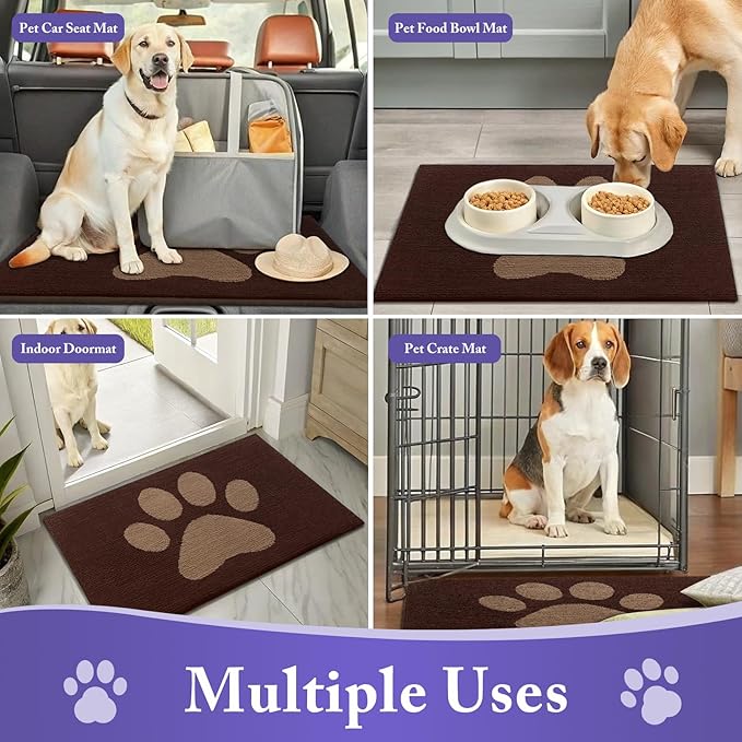 Buganda Dog Door Mat for Muddy Paws, Absorbent Dirt Trapper Non Slip Indoor Doormats, Washable Low-Profile Mat for Mud Dogs, Entryway Carpet for Inside Floor (48x30 Inches, Brown)