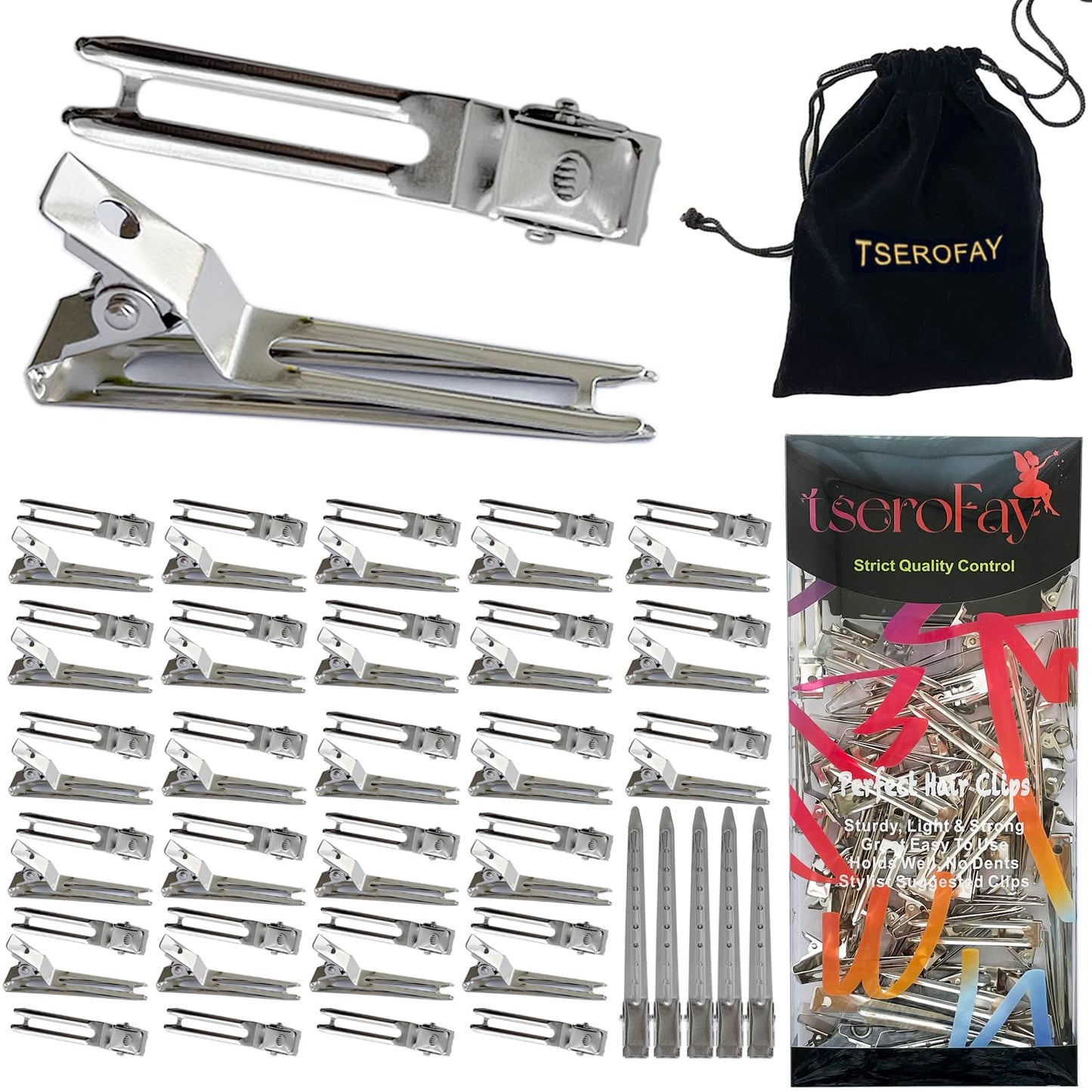 Tserofay 55 Pcs Metal Silver Hair Clips For Women Pin Curl Roller, 1.8 Double Prong Root Lift Clips For Curly Hair Volume, Lo