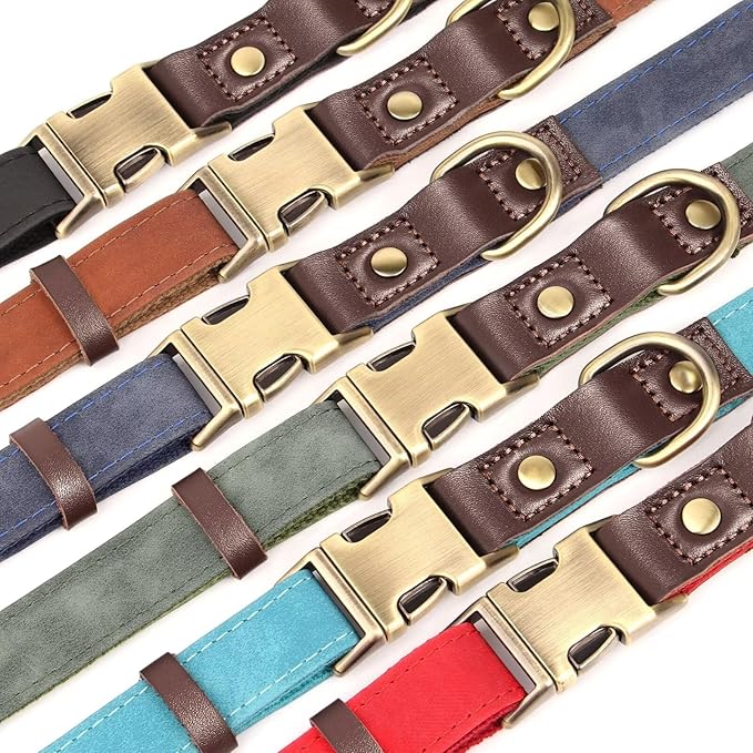 Didog Soft PU Leather Dog Collars for Medium Dogs,Classic Adjustable Dog Collars with Quick Release Metal Buckle,Easy Clean and Comfortable with Nylon Lining,Green,M Neck 14-19"