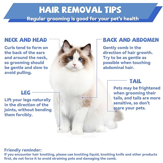 8.5 Inch Dual Tooth Pet Comb for Mats and Tangles,Professional Grooming Comb Removing Excess Hair for Long-Haired Cats and Dog Kit,Prevent Undercoat, Excess Hair,Mats and Tangles,Pet Essential