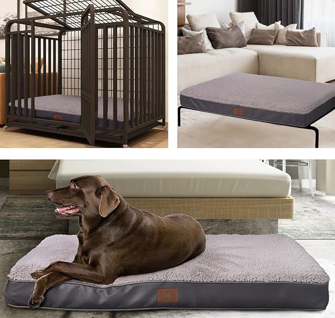 Sunheir Orthopedic Dog Bed for Medium Dogs, Waterproof Deluxe Plush Dog Crate Bed with Removable Washable Cover & Anti-Slip Bottom, Egg Crate Foam Pet Bed Mat, Grey, (30.0" L x 20.0" W x 3.0" Th)