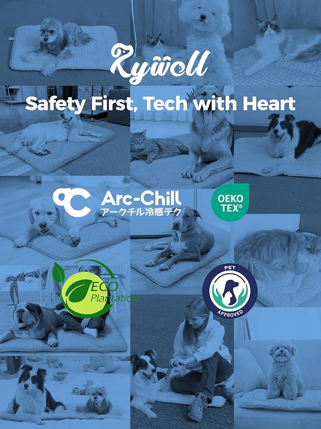 Rywell Dog Cooling Mat, 44”x32” Super Thick & Reversible Cooling Mat for Dogs, Arc-Chill 3.0 & PCM for Long-Lasting Cool and Color-Changing (Q-Max > 0.5), All-Season Use & Portable for Travel