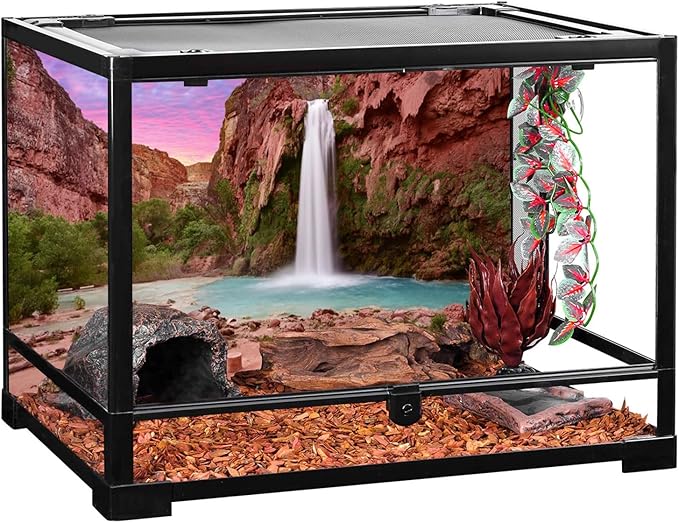 AWERT 60x24 inches Reptile Habitat Background Sunset Mountain Waterfall Terrarium Background