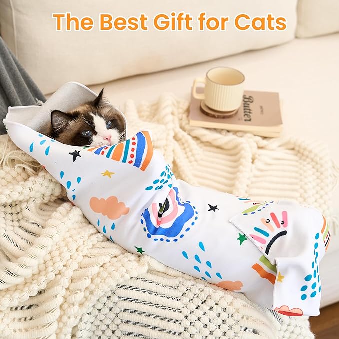 Cat Wrap for Grooming,Cat Wrap for Cutting Nails,Self-Adherent Soft Cat Blanket,Anti-Bite,Anti-Scratch Anti-Escape Multifunctional Cat Grooming Bag(27.6" X27.6",Within 23.57lbs)