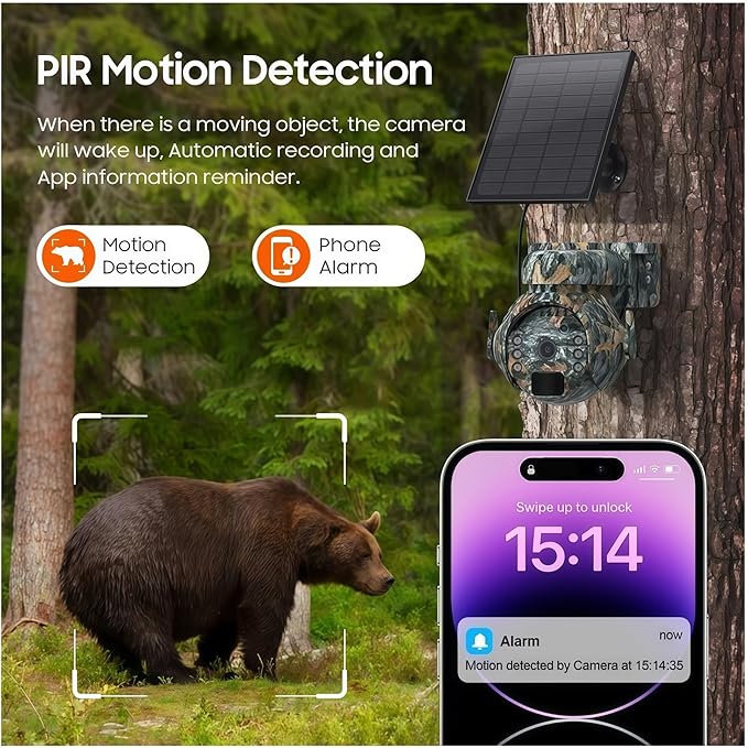 5MP Solar Cameras WiFi Wireless Outdoor 360° View Pet Monitoring Camouflage Color Solar Battery PTZ Camera(Only WiFi Camera)