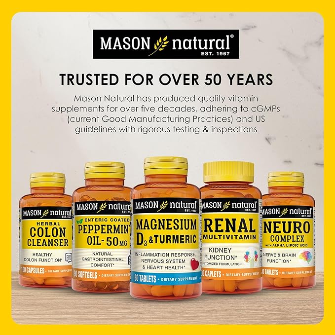 MASON NATURAL Calcium Citrate Plus Vitamin D3, 2 Month Supply, Strengthens Muscle Function & Bone Health, 60 Caplets