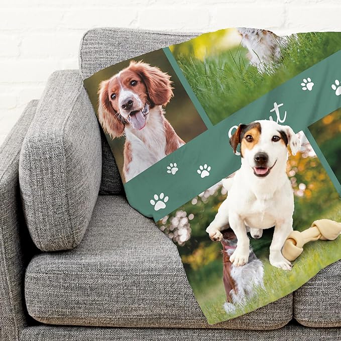 Prints Next Day โ Custom 60" x 80" Fleece Pet Lightweight Blanket with Multi-Photo Upload - Personalized with Pet Lightweight's Name - Gift for Dog or Cat Owners - Printed in America