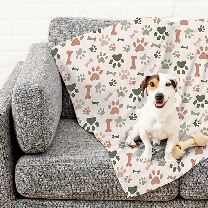 Cream Paw Print Sherpa Pet Lightweight Blanket - 50" x 60" - Fleece - Cute for Dogs - Gifts and Puppy Essentials - Printed in America