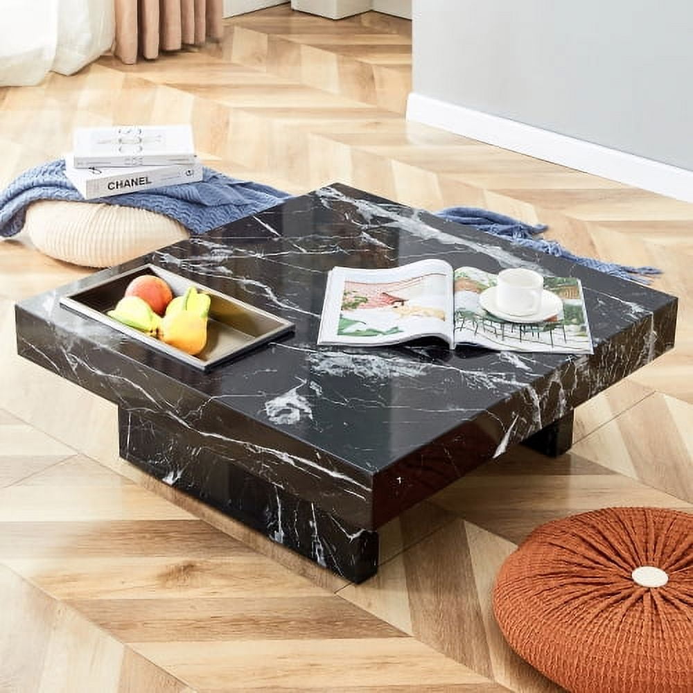 31.4" Modern Black Patterned Mdf Coffee Table - Stylish & Practical For Living Room