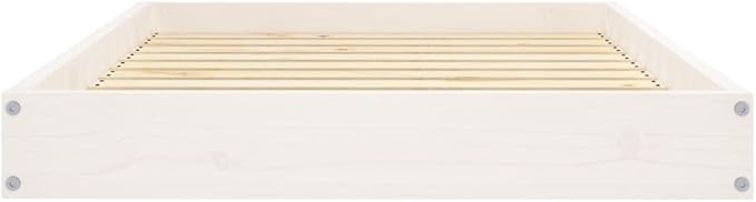 Medium Dog Bed, Modern Minimalist Solid Pine Wood Pet Bed for Indoor Use, Sturdy Raised Wooden Dog Cot, 36 x 25 Inch Rectangular Frame, Matte White