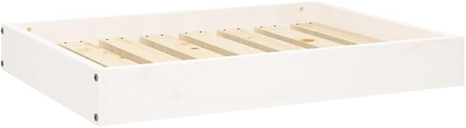 White Solid Pine Wood Dog Bed 28.1x21.3x3.5 Inch, Sturdy Raised Pet Bed for Small Medium Dogs, Rustic Minimalist Design Indoor Outdoor Use, Easy Assembly Wooden Frame Dog Sofa
